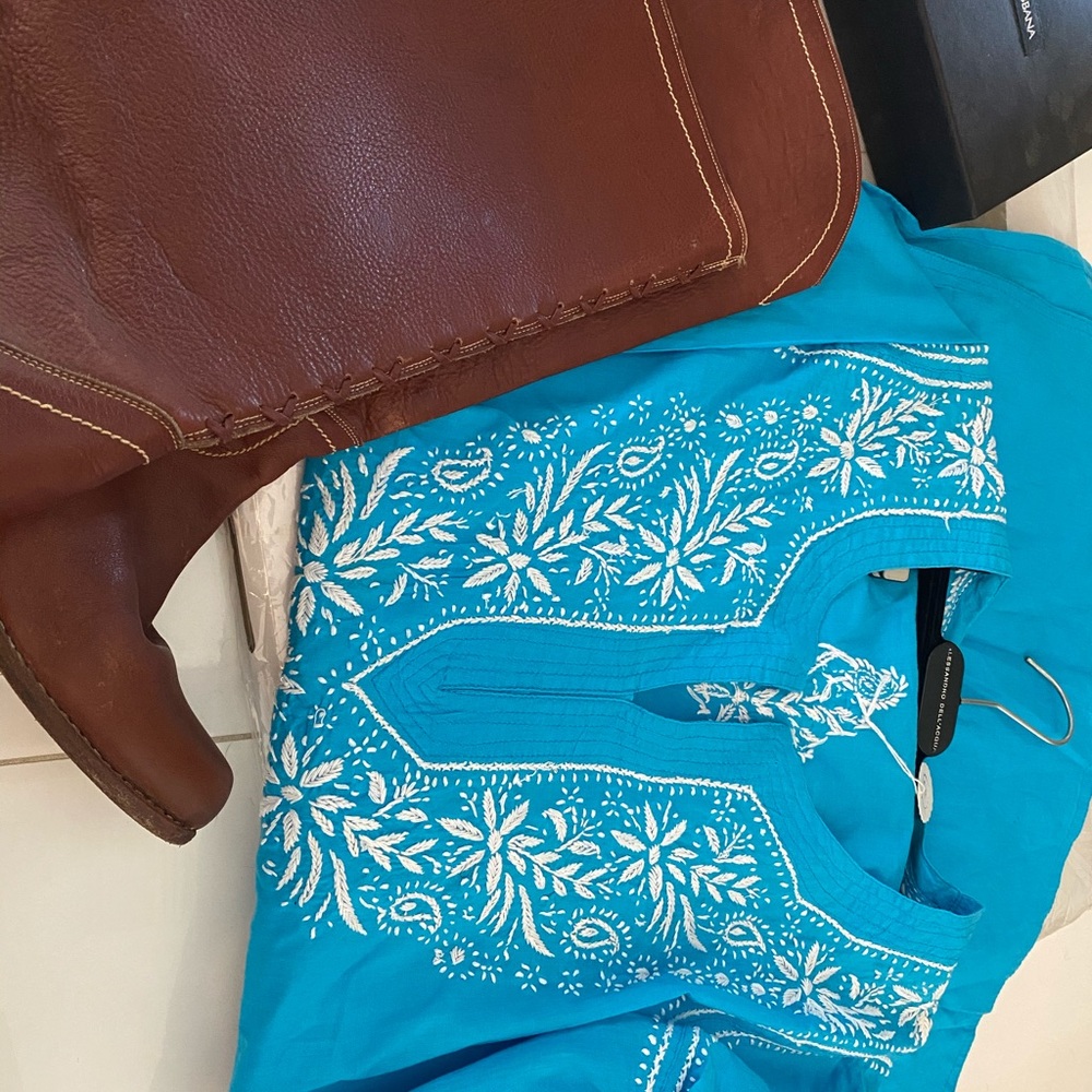 Boho Tunic Turquoise Blue Reworked Vintage - Picture 3 of 9